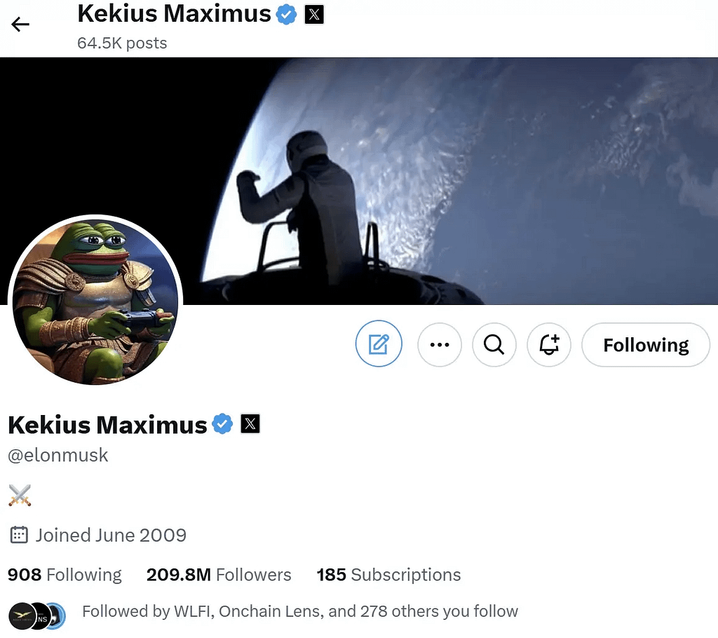 Elon Musk Changes Name to ‘Kekius Maximus’ on X Amid Blockchain Surge