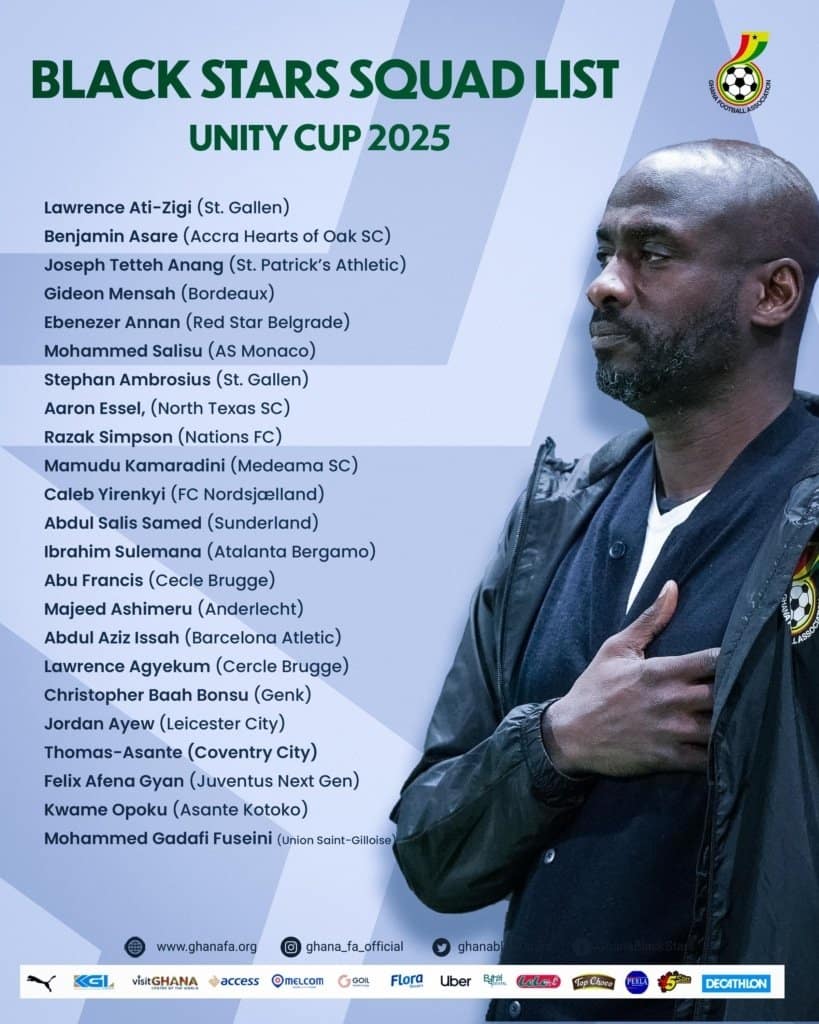 black stars name fresh faces as partey, kudus miss out on 2025 unity cup